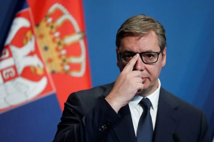 Hungarian PM Orban, Austrian Chancellor Nehammer and Serbian President Vucic attend a news conference in Budapest